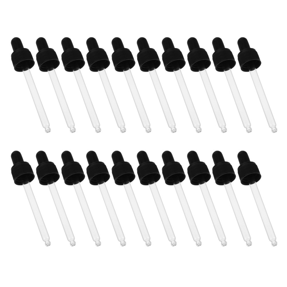 20Pcs Liquid Dropper Tops Glass with Silicone Bulb Black for Perfume and Oils