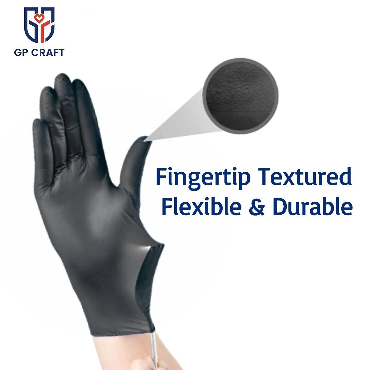 GP Craft Black Nitrile Gloves 5Mil Disposable Latex-Free (100/Count)