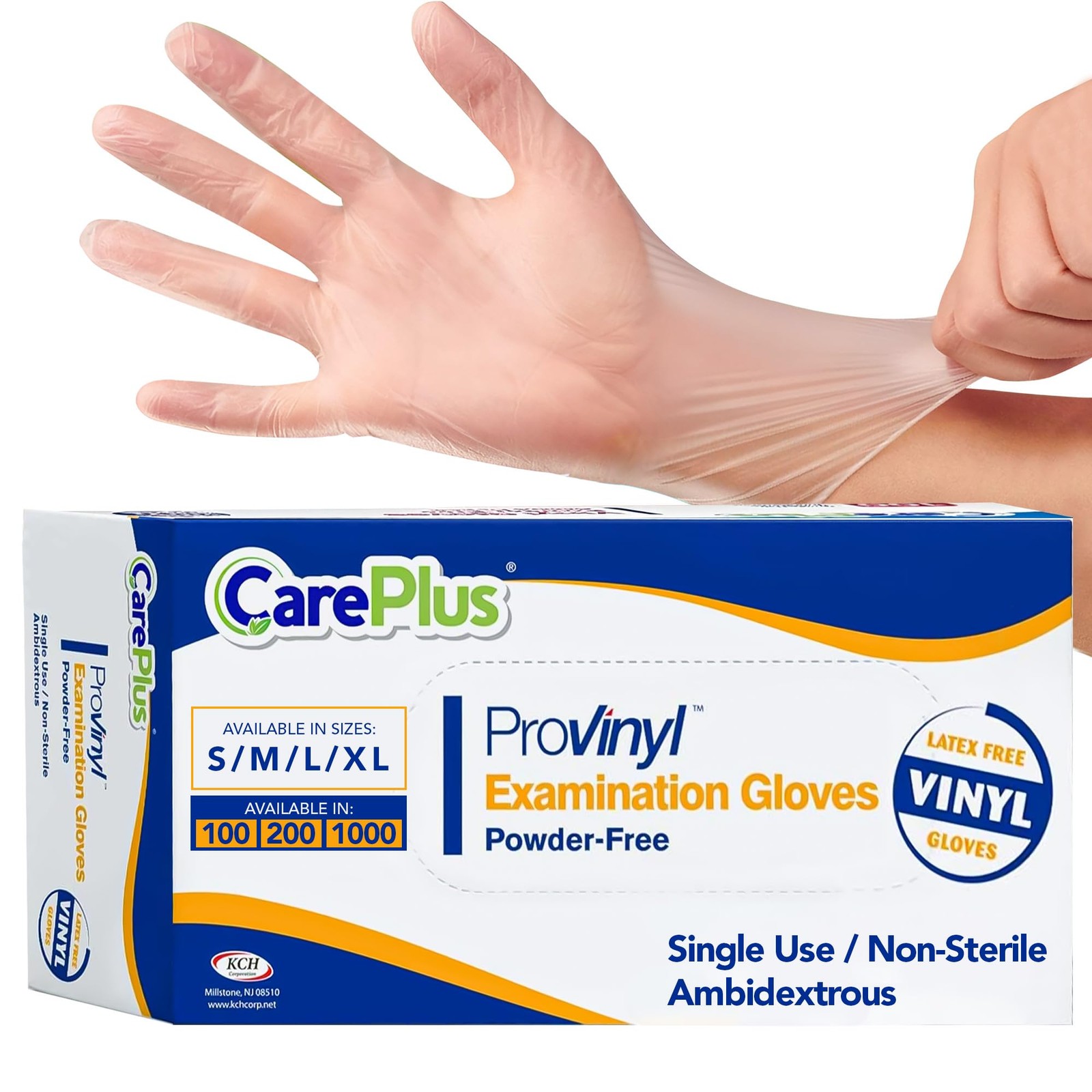 CARE PLUS Pro Vinyl Medical Examination Gloves, Size Medium, Clear