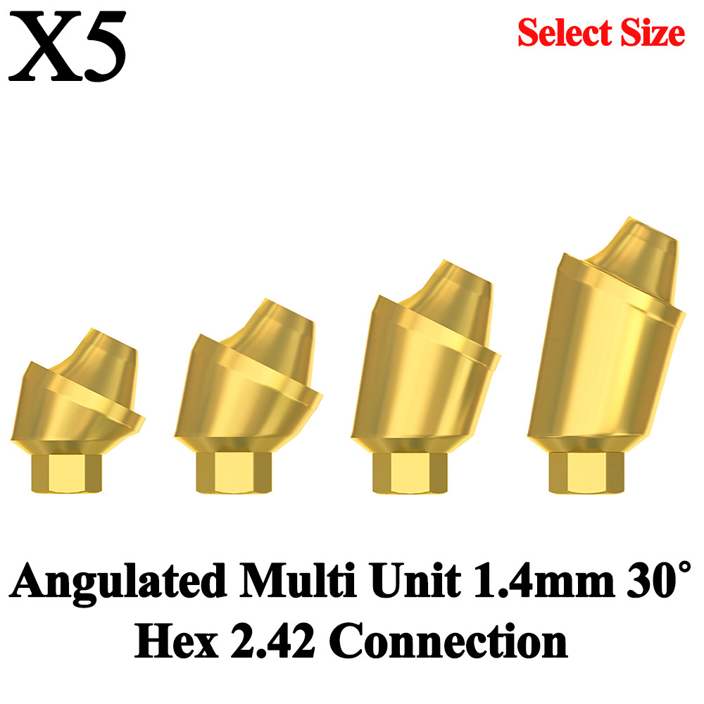 5x Dental Angulated Multi Unit 1.4mm 30° Hex 2.42 Connection Titanium Fixture