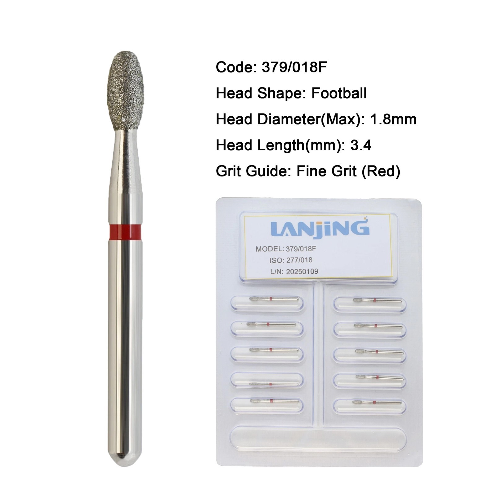 Dental Diamond Burs FG Round End Taper Egg Football Pear for High Speed 330 856