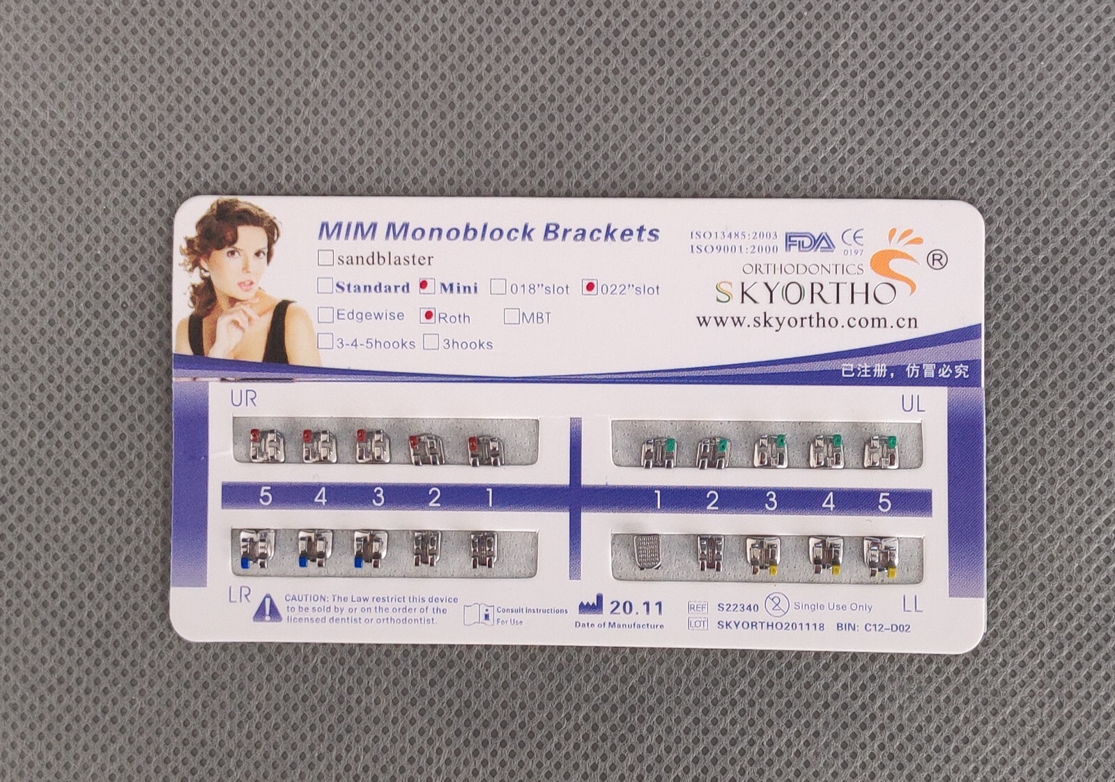 10Sets Dental Orthodontic Metal Brackets Mini Roth/MBT/Edgewise 022 345/no Hooks