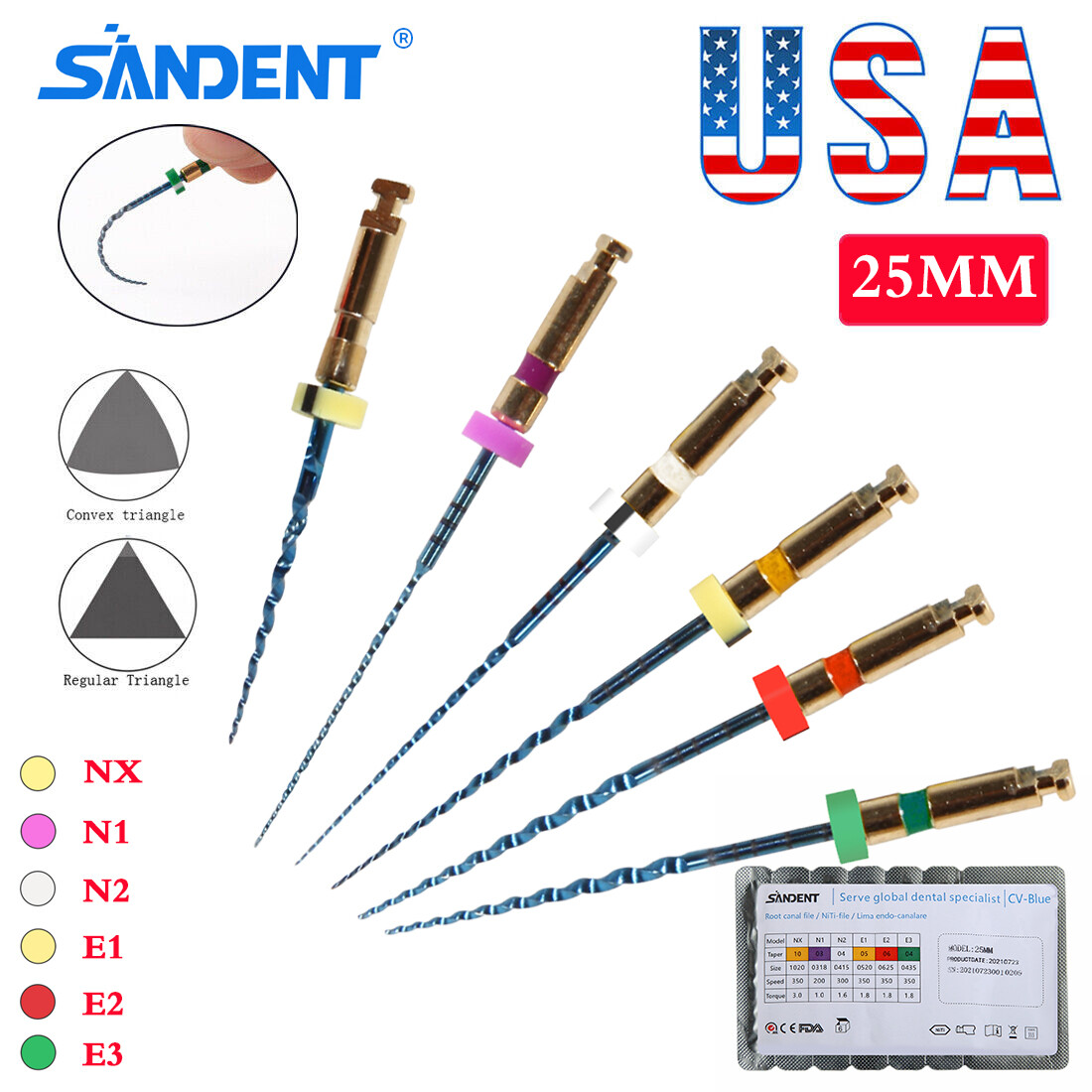 SANDENT Dental NiTi Endo Engine Use Root Canal Rotary Files 21mm/25mm/31mm