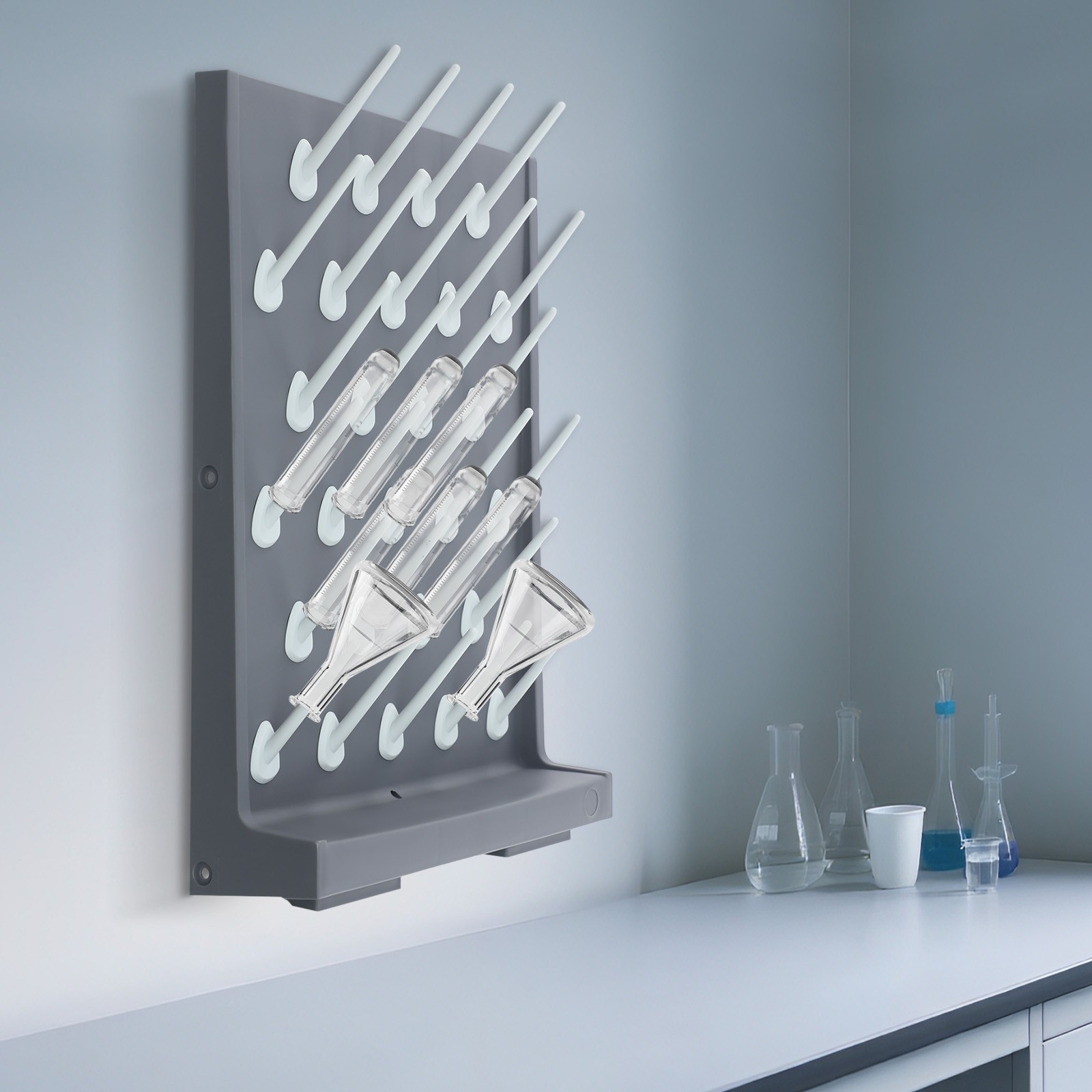 2PCs Lab Supply Wall Desk Drying Rack 52 pegs/27 Pegs Cleaning Equipment Grey PP