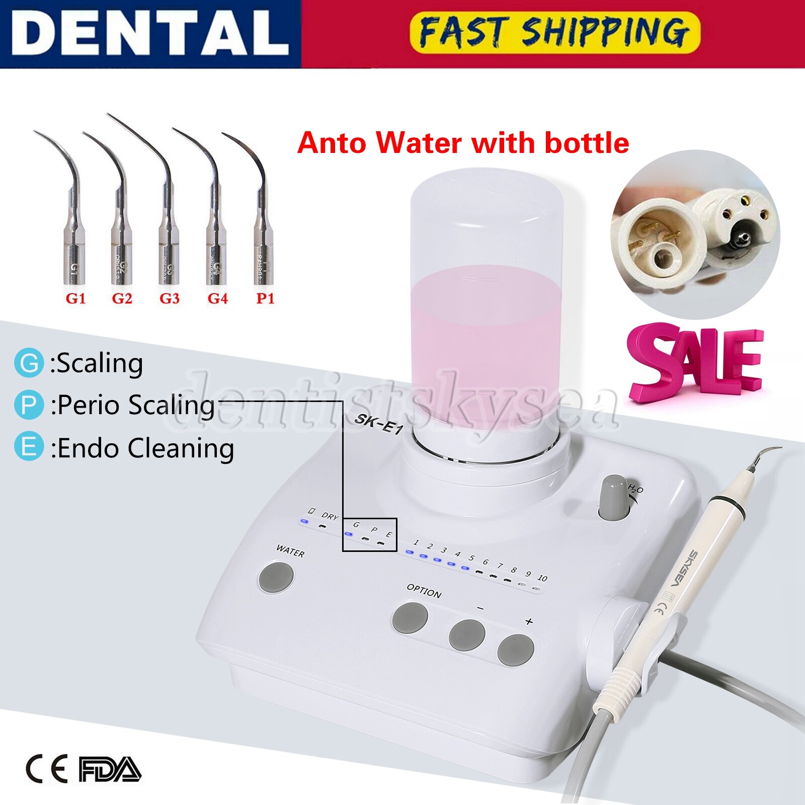 Dental Ultrasonic Scaler Main Unit 2*Bottles+ Detachable Handpiece + 5*Tips