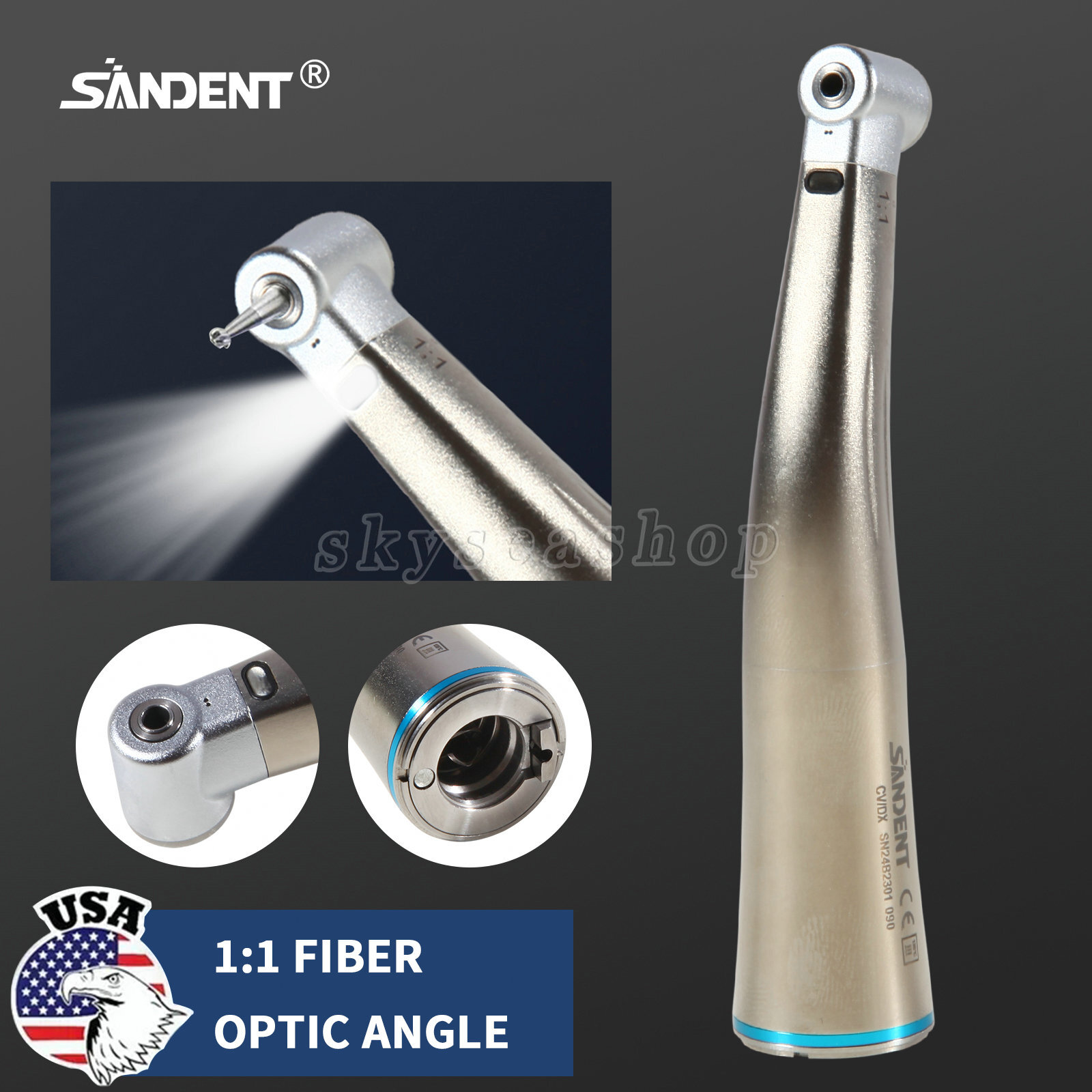 Dental 1:1 Contra Angle LED Fiber Optic Handpiece Fit NSK Electric Motor X25L