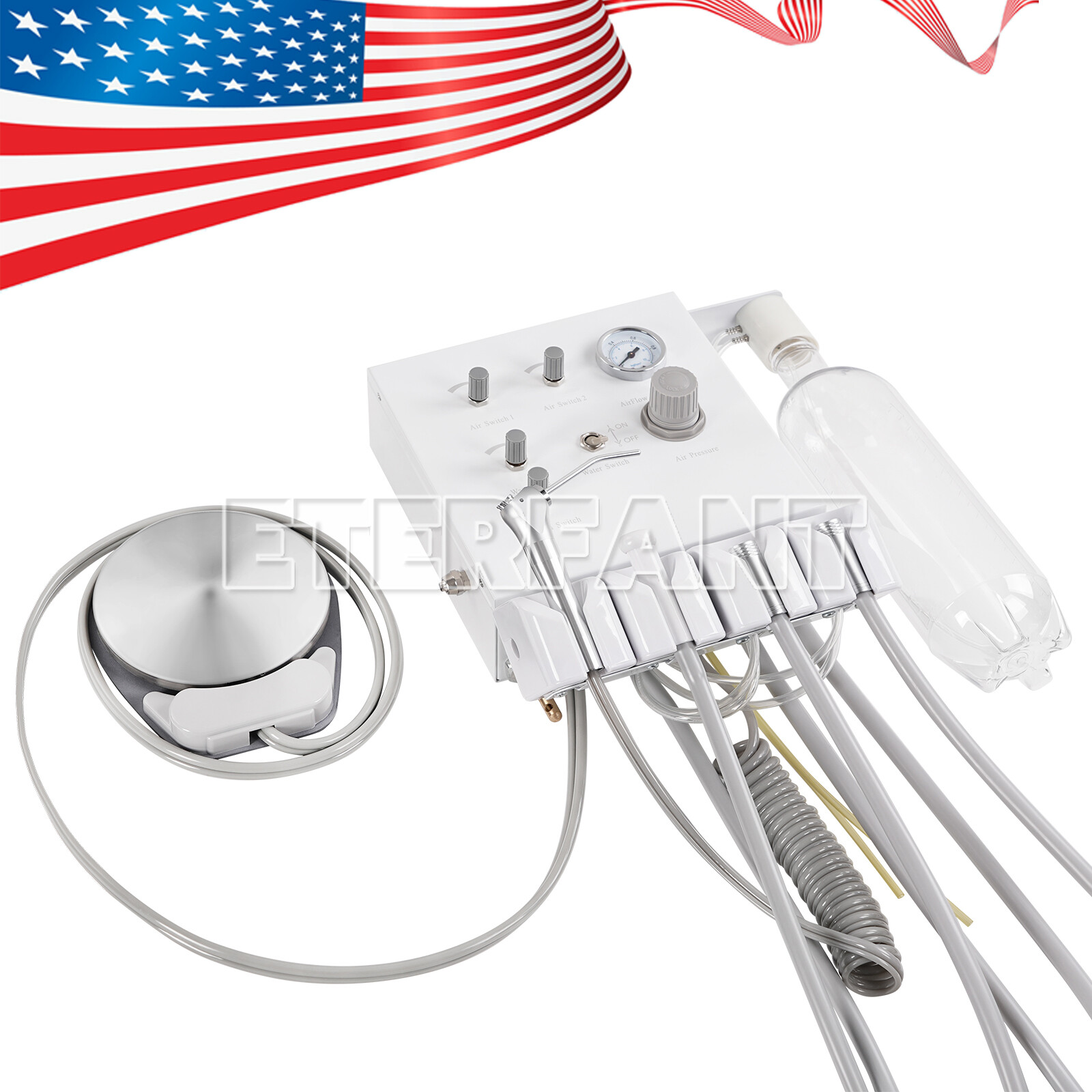 ETERFANT Portable Dental Turbine Unit Work with Air Compressor 4H+3 Way Syringe