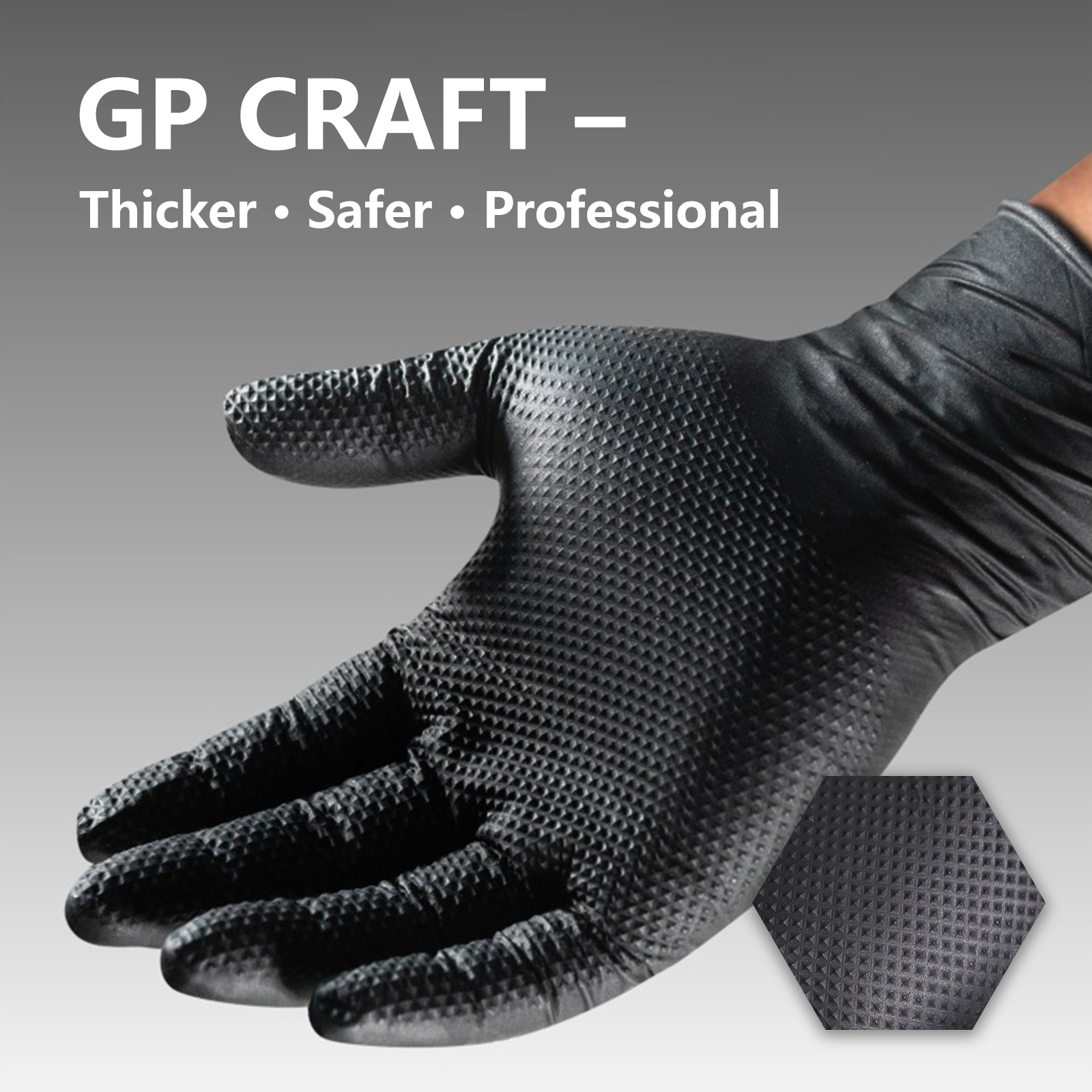GP Craft Black Nitrile Gloves Diamond Grip 8Mil Disposable Latex Free 1000/Case