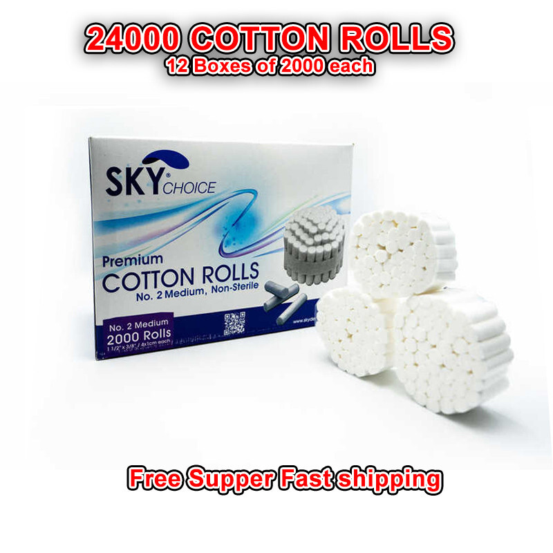 Dental Cotton Rolls 24000/Case Premium Quality Size #2 Medium Nonsterile, 3/8″