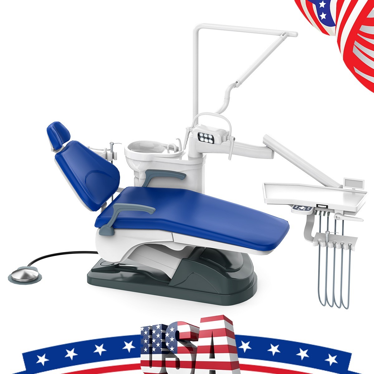 Dental Chair Unit Computer Controlled DC Motor Integral Blue PU+ Stool