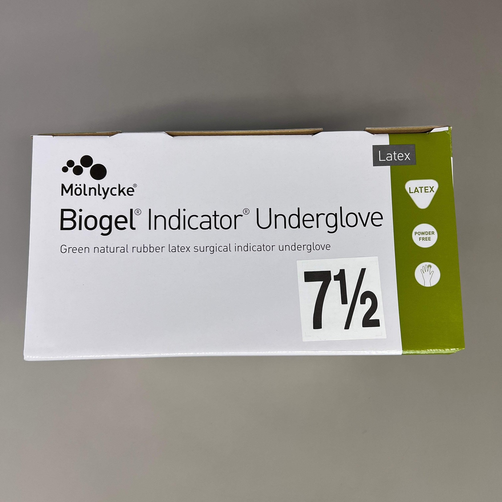 MOLNLYCKE Biogel Latex Surgical Indicator Underglove SZ 7.5 Green 50 Pairs 31275