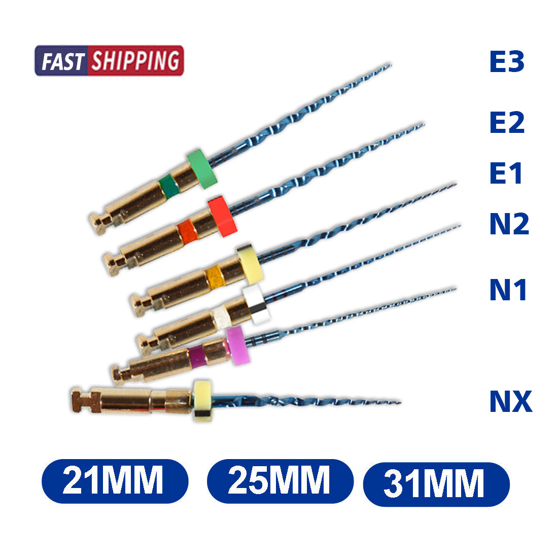 6pcs 21mm/25mm/31mm Dental Endo Root Canal Rotary NiTi File
