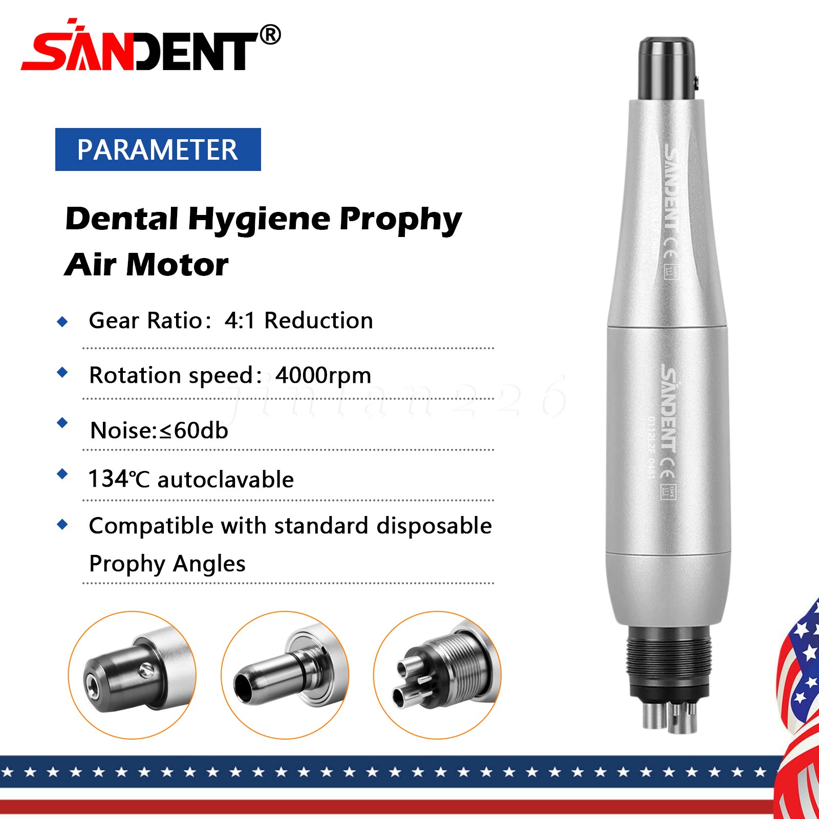 Dental Hygiene Prophy Handpiece Air Motor 4H 4:1 Nose Cone 360° Swivel Fit NSK