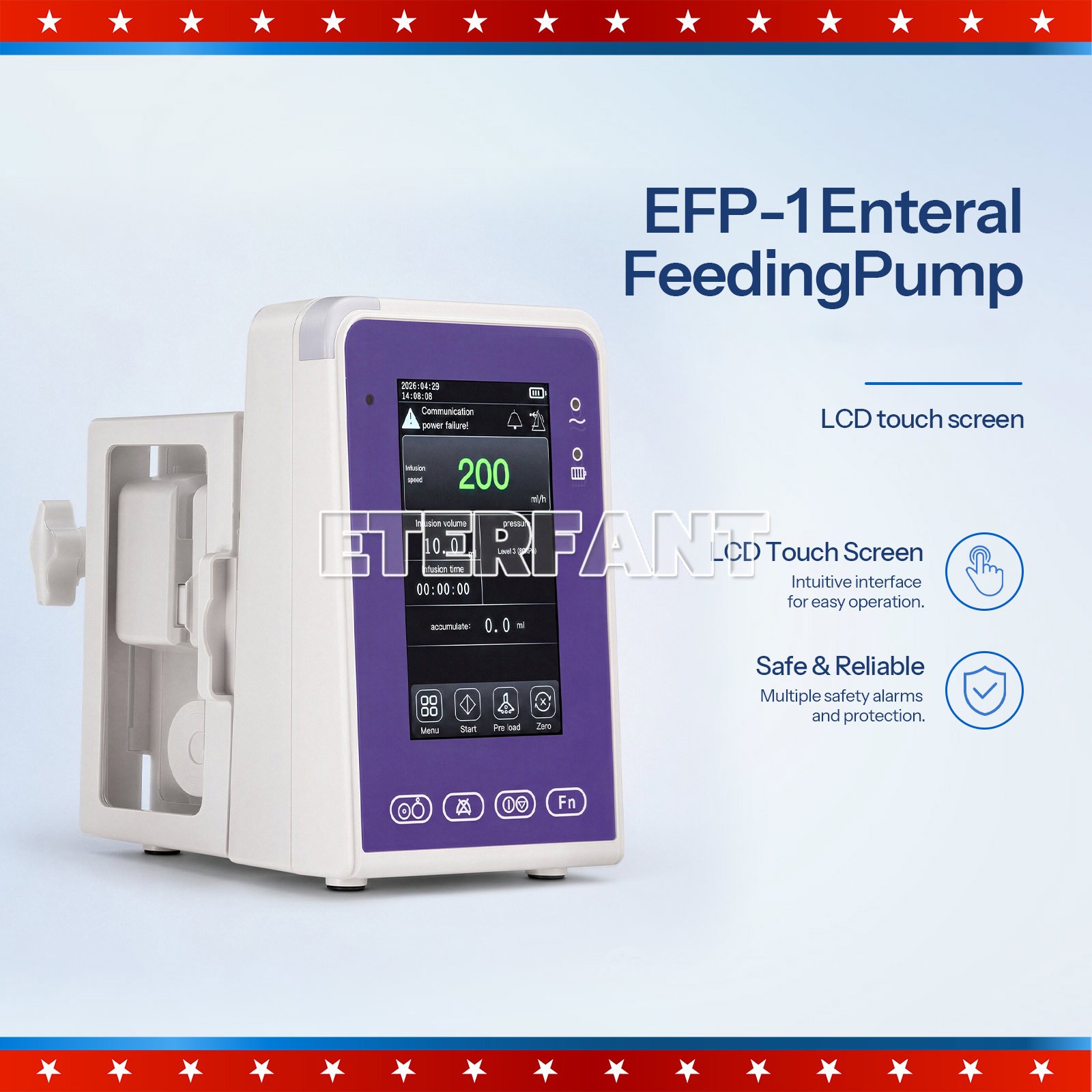 EFP-1 Touchscreen Enteral Feeding Pump with 6 Infusion Modes & IV Pole Clamp
