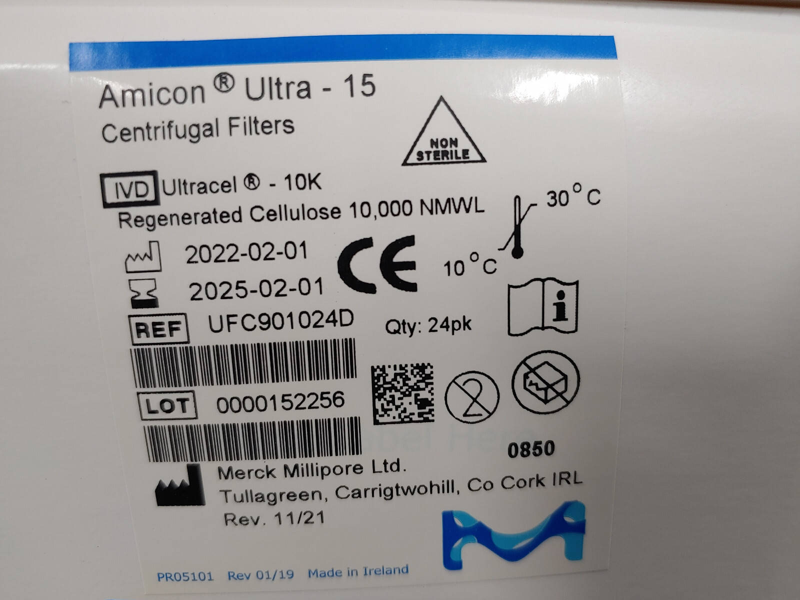 24 Box MILLIPORE UFC901024D Ultracel 10K Amicon Ultra 15 Centrifugal Filters