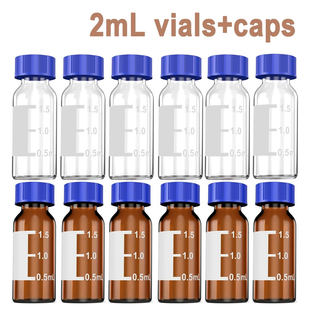 Simpure 100pcs 2ml 9-425 Vials+Caps Clear/Amber Glass Bottle Large Writting Area