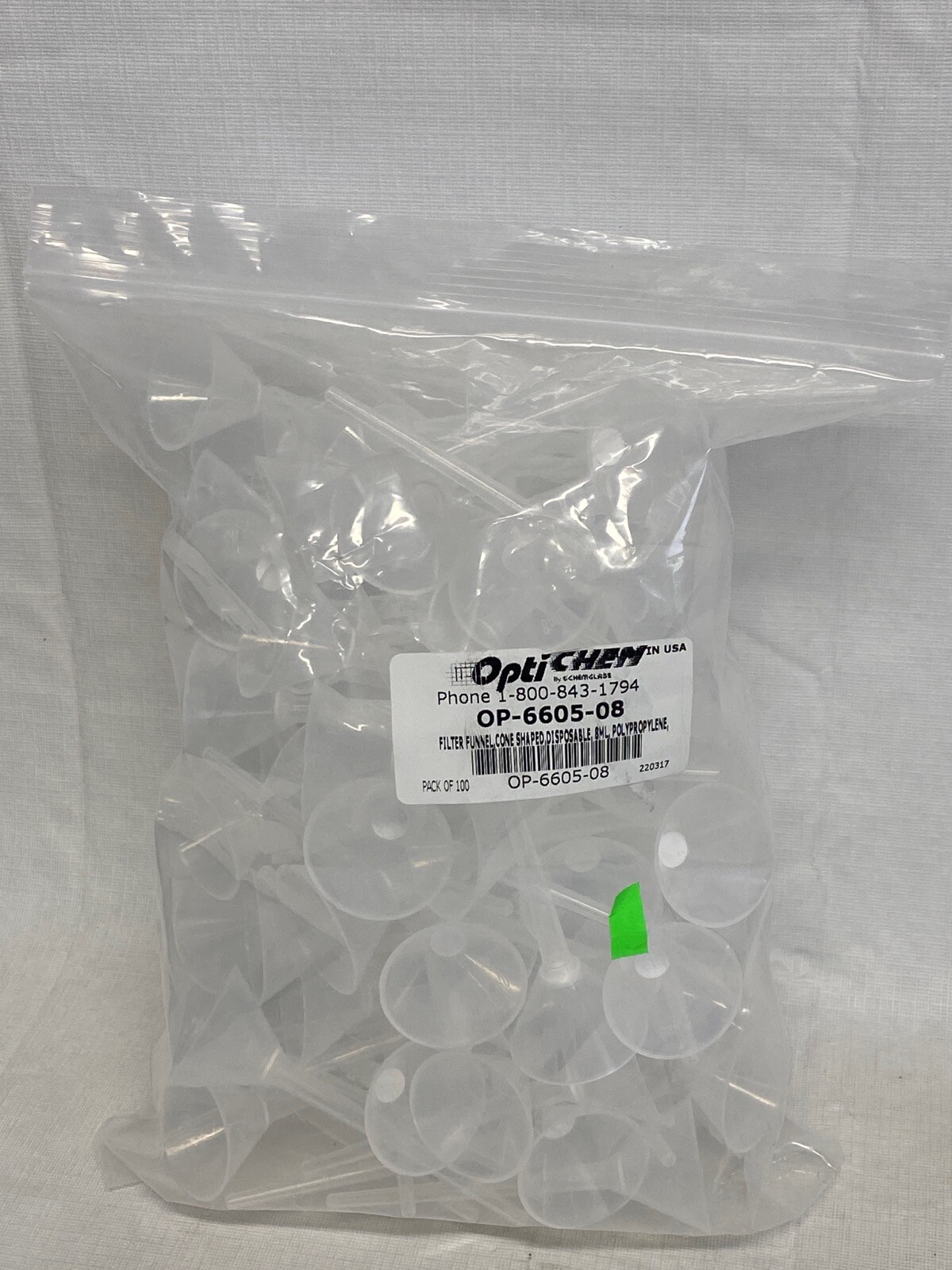 (100) OPTICHEM 8mL Disposable PP Cone Shape Filter Funnel 10um PE Frit OP6605-08