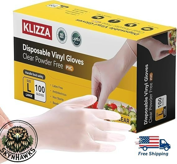 Disposable Vinyl Gloves Latex Powder Free Clear Plastic Gloves Pack of 2 (200 ct
