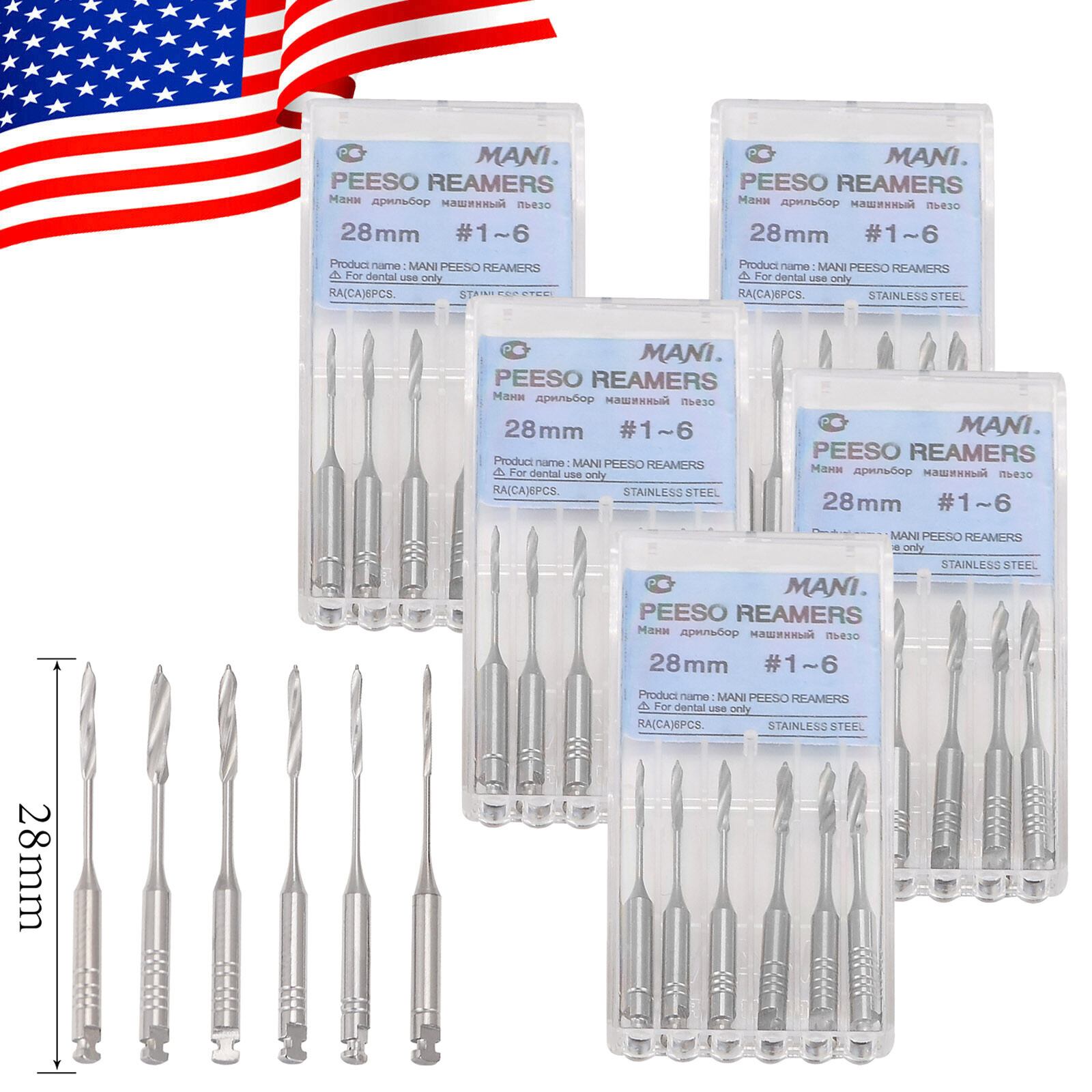 6Pc Dental Endodontic Engine Use Peeso Reamers Gates Drill Stainless Steel 28mm