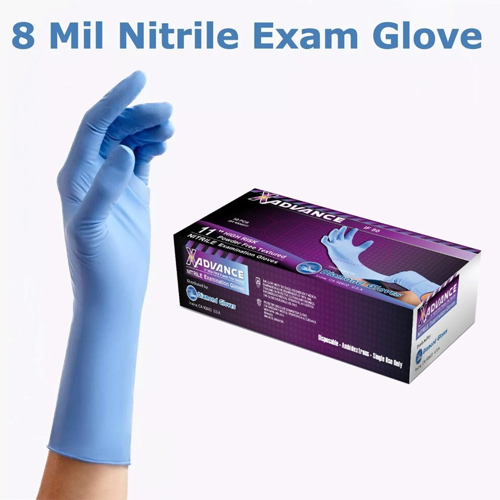 8 Mil Nitrile Exam Gloves Extended Cuff Powder & Latex Free Heavy Duty 100 Pcs