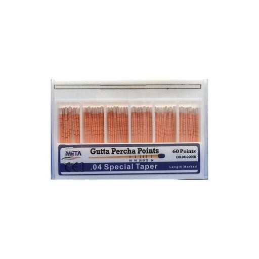 Meta Gutta Percha Points – #25, Taper size 0.04, Color Coded, Spill-Proof Box