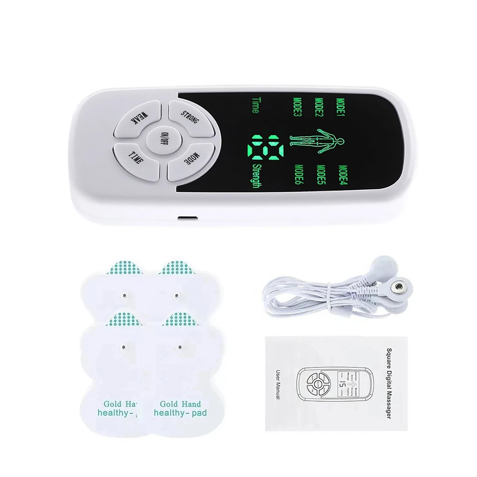 Micro Current Pulse Massager EMS Machine 4 Pads 6 Modes 15 Levels LCD Screen