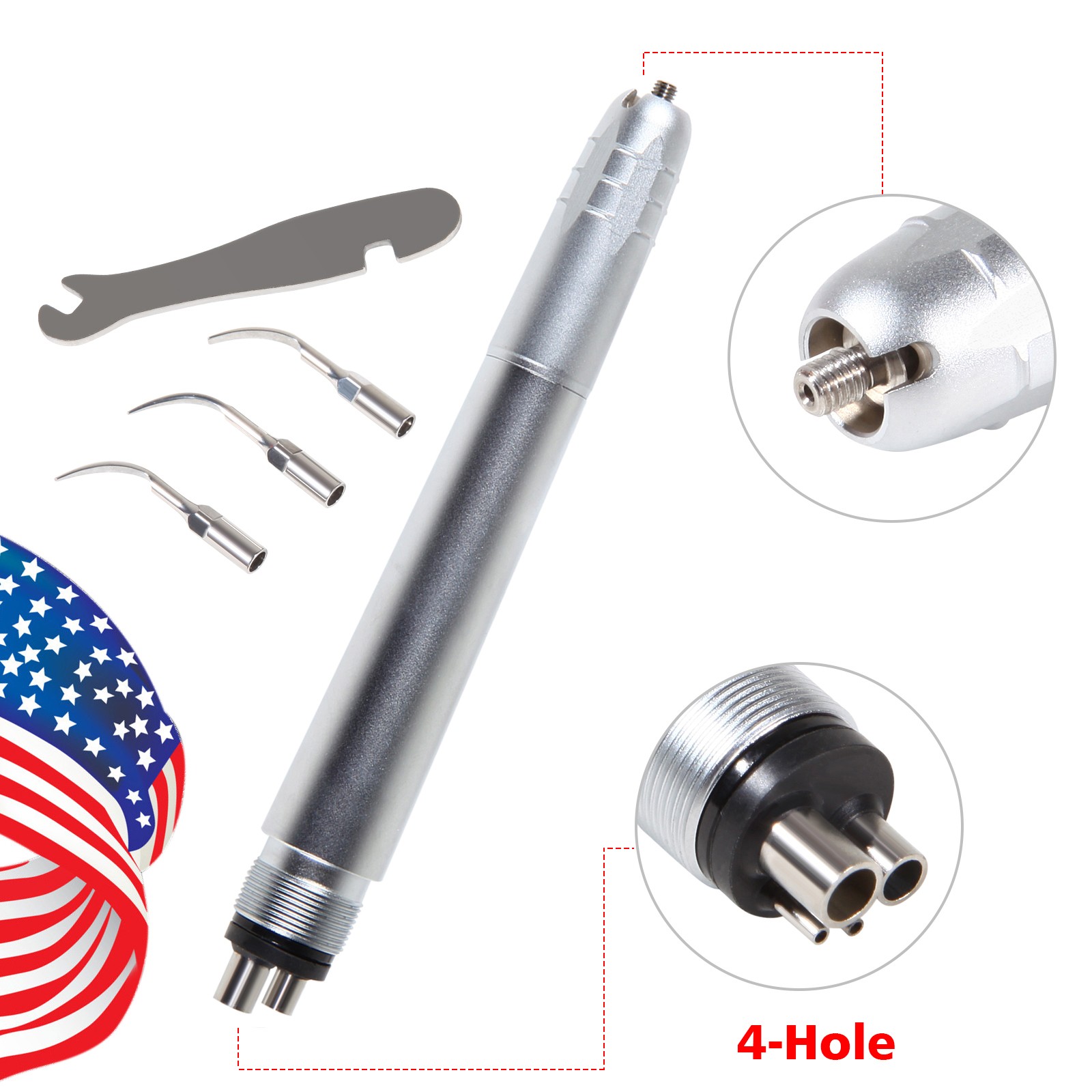 Dental Ultrasonic Air Perio Scaler Handpiece Hygienist 4 Hole w/ 3 Tips Original