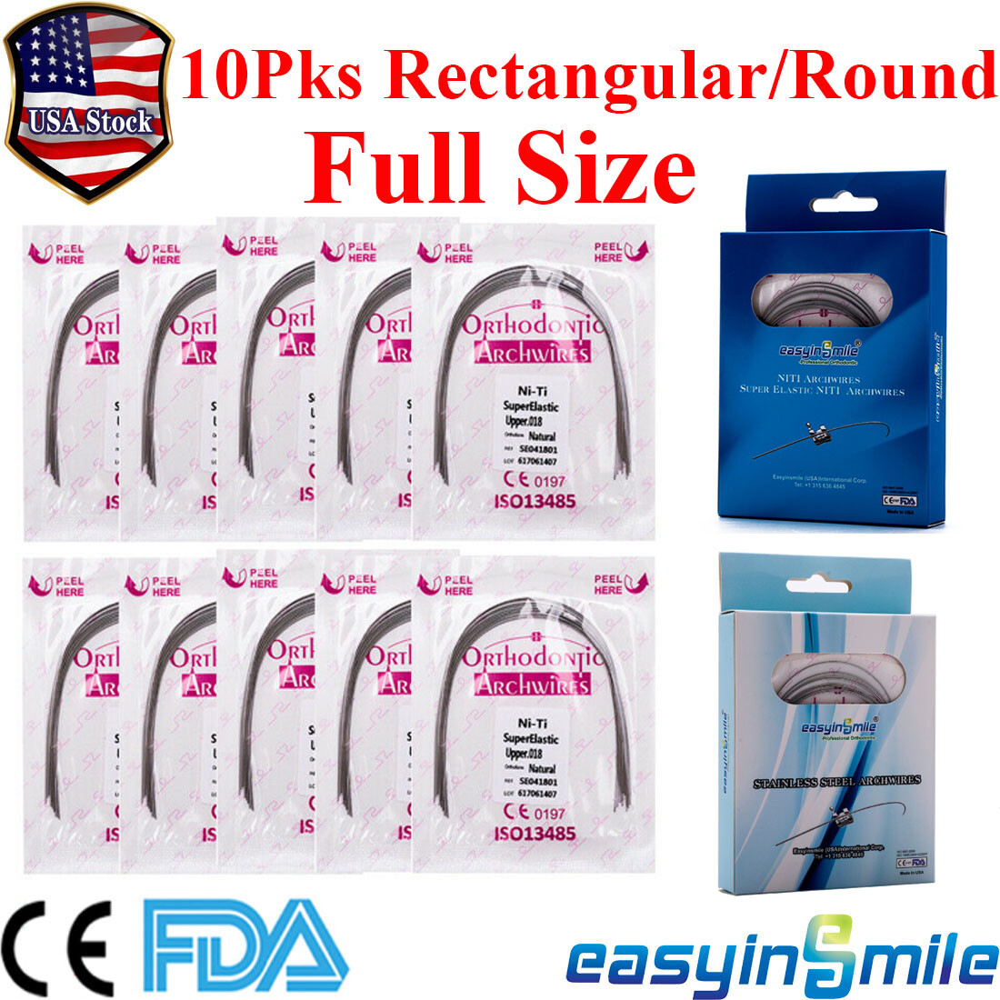 Dental Orthodontic Arch Wires Niti Stainless Round/Rectangular Archwire U/L 10PK