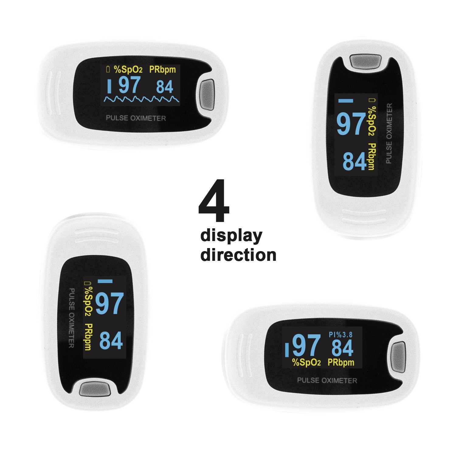 grey CMS50N OLED Fingertip Pulse Oximeter, Spo2 Monitor,Carry Case,Lanyard