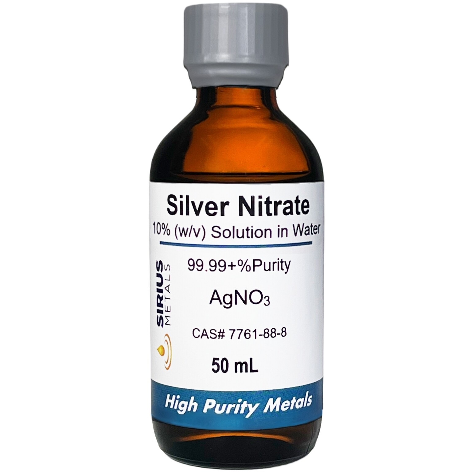 Silver Nitrate Solution (CAS# 7761-88-8) – 10.0% as 99.99+% Pure AgNO3 – 50 mL