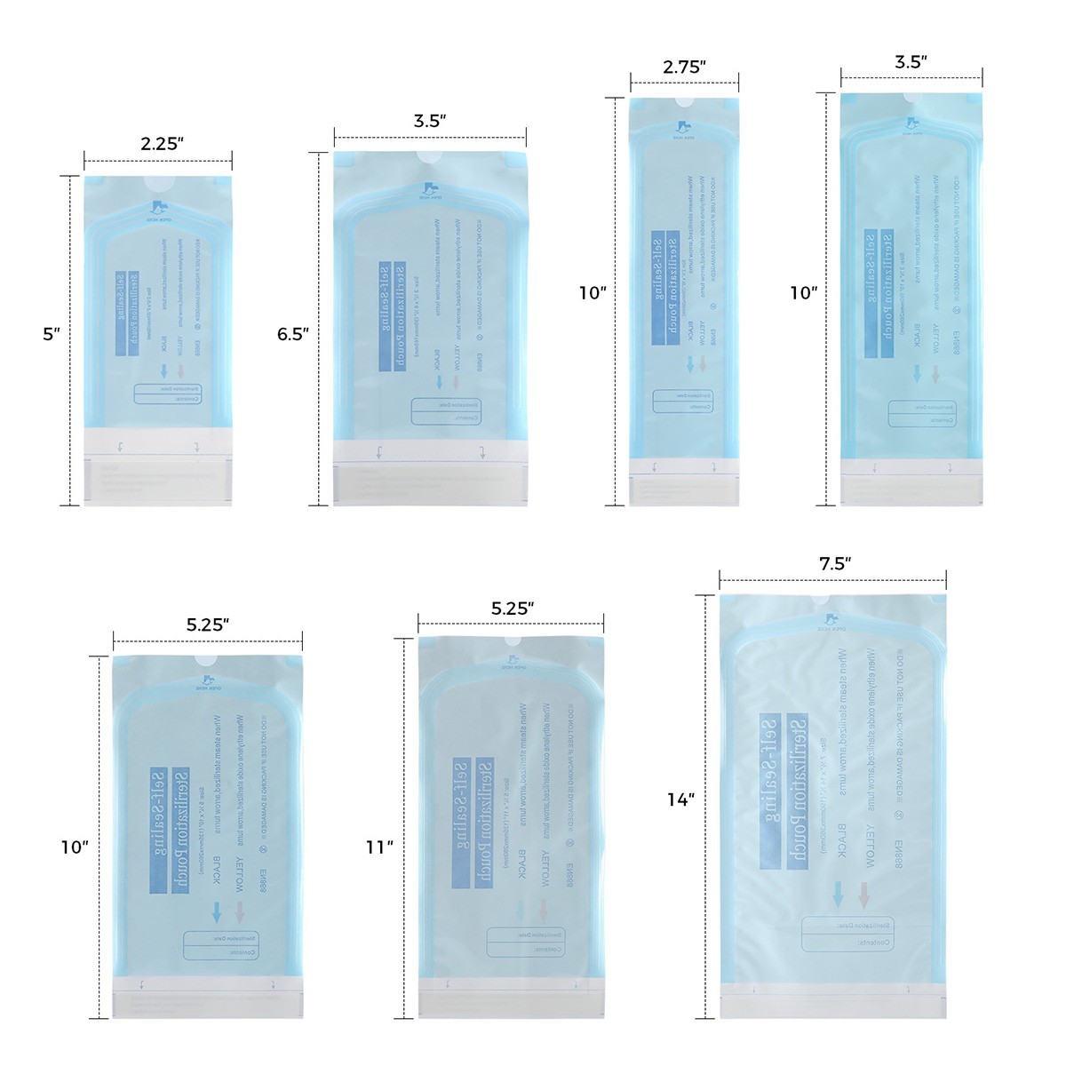 200pcs Dental Self Sterilizer Pouches Autoclave Tattoo Tools Bags 5.25”x10”