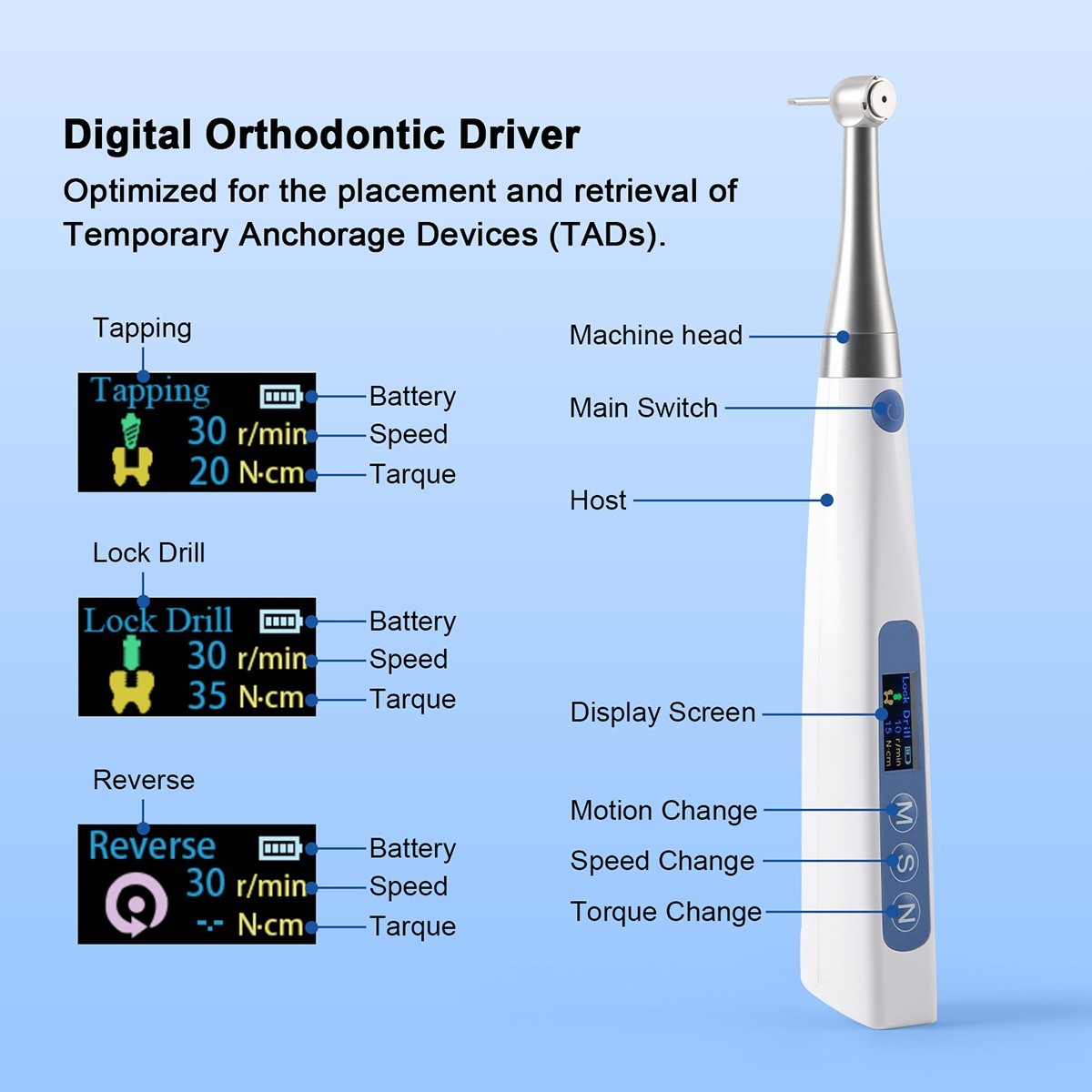 AZDENT Dental Wireless Implant Electric Torque Wrench Handpiece Tool Driver