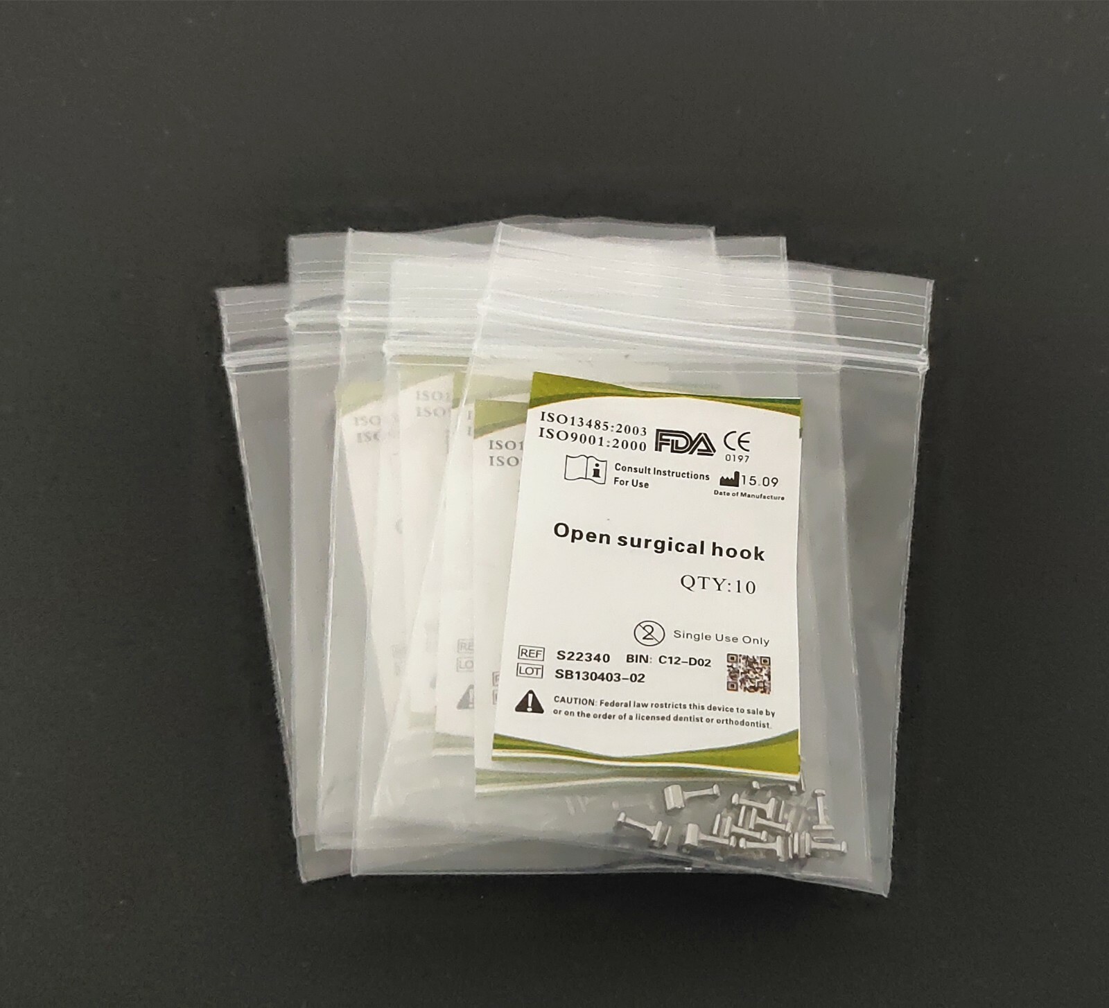 5 Packs 50 Pcs Dental Sliding Crimpable Hook Open Surgical Hook Long 10pcs/pack