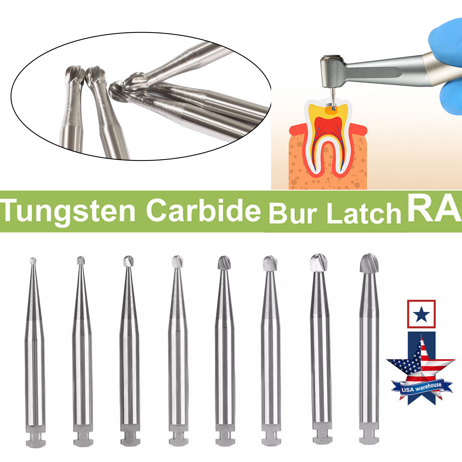 Dental Round Latch Carbide Bur RA 1 2 3 4 5 6 7 8 For Slow Low Speed