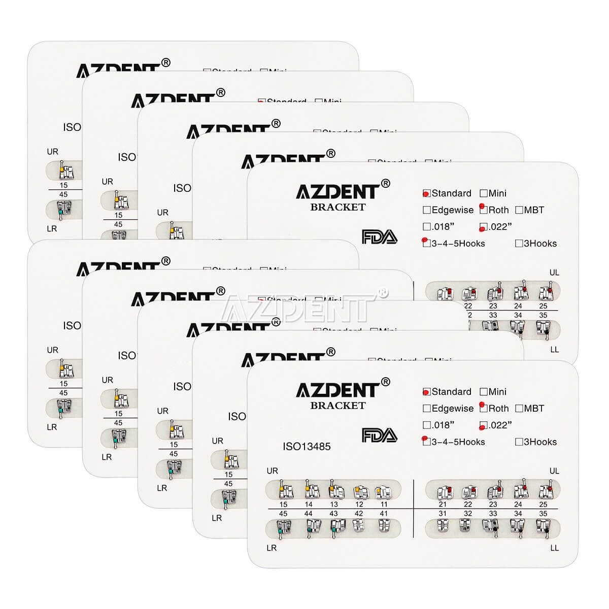 AZDENT Dental Orthodontic Brackets Braces Standard Roth Slot.022 Hooks 345 FDA