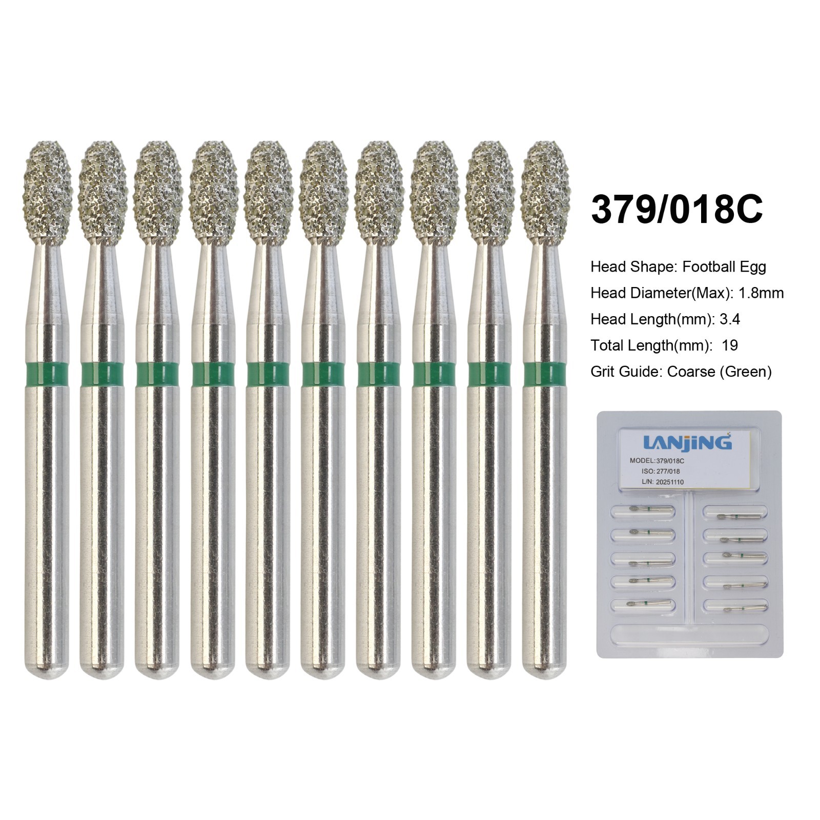 Dental Burs Diamond FG Round End Taper Football Flame Long Round Pear High Speed