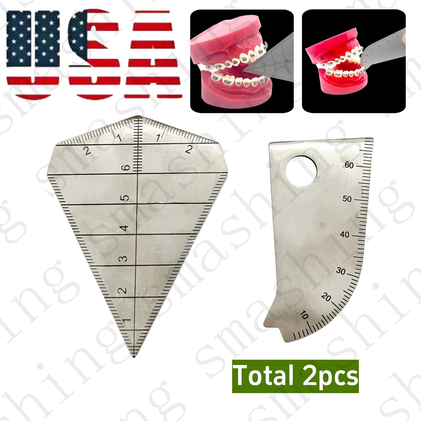 Dental Bite Gauge Caliper Mouth Gag Opening Capacity Measuring Ruler S.S 2Pcs