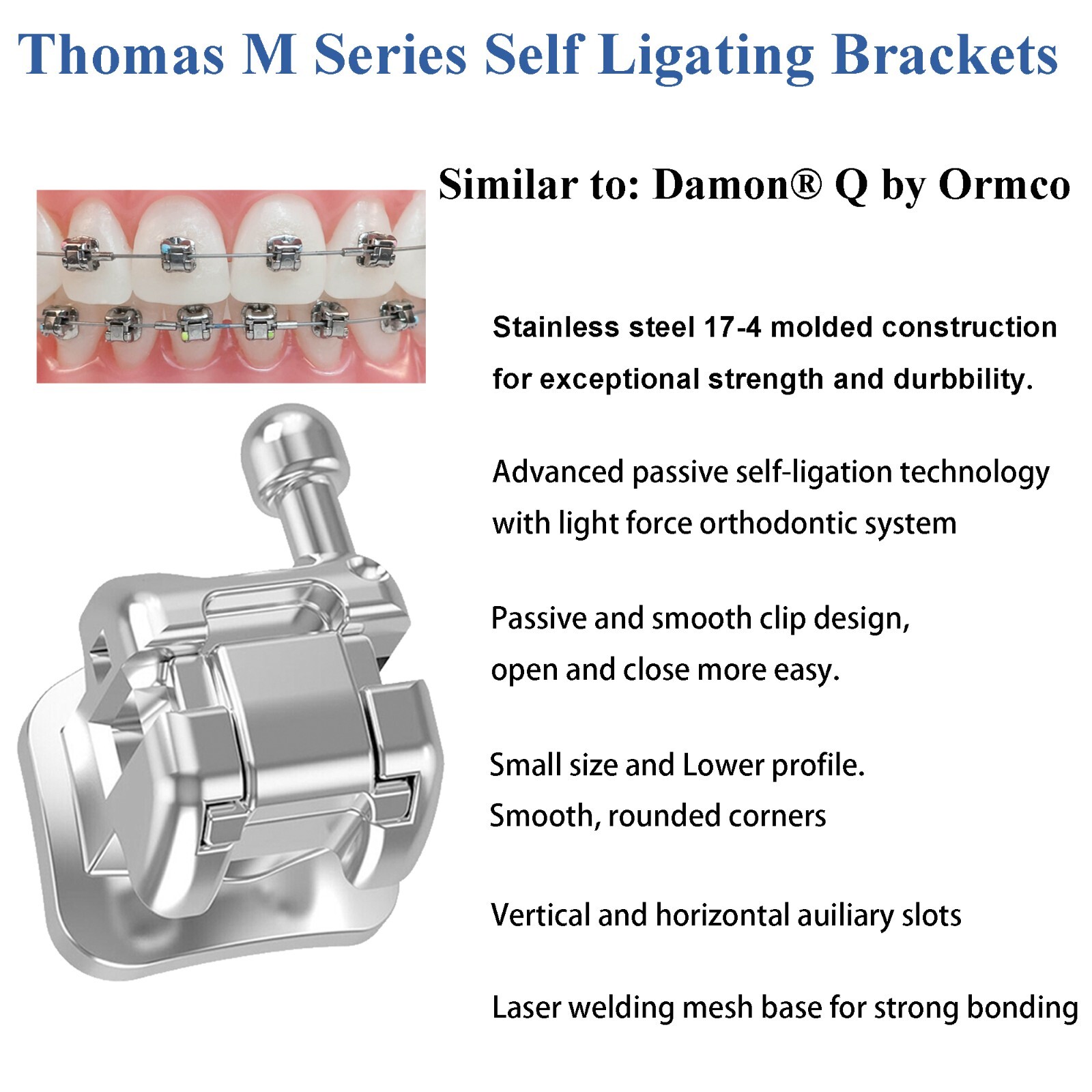 Orthodontic Self Ligating Brackets Metal Ceramic Roth MBT Damon Q Empower Clear