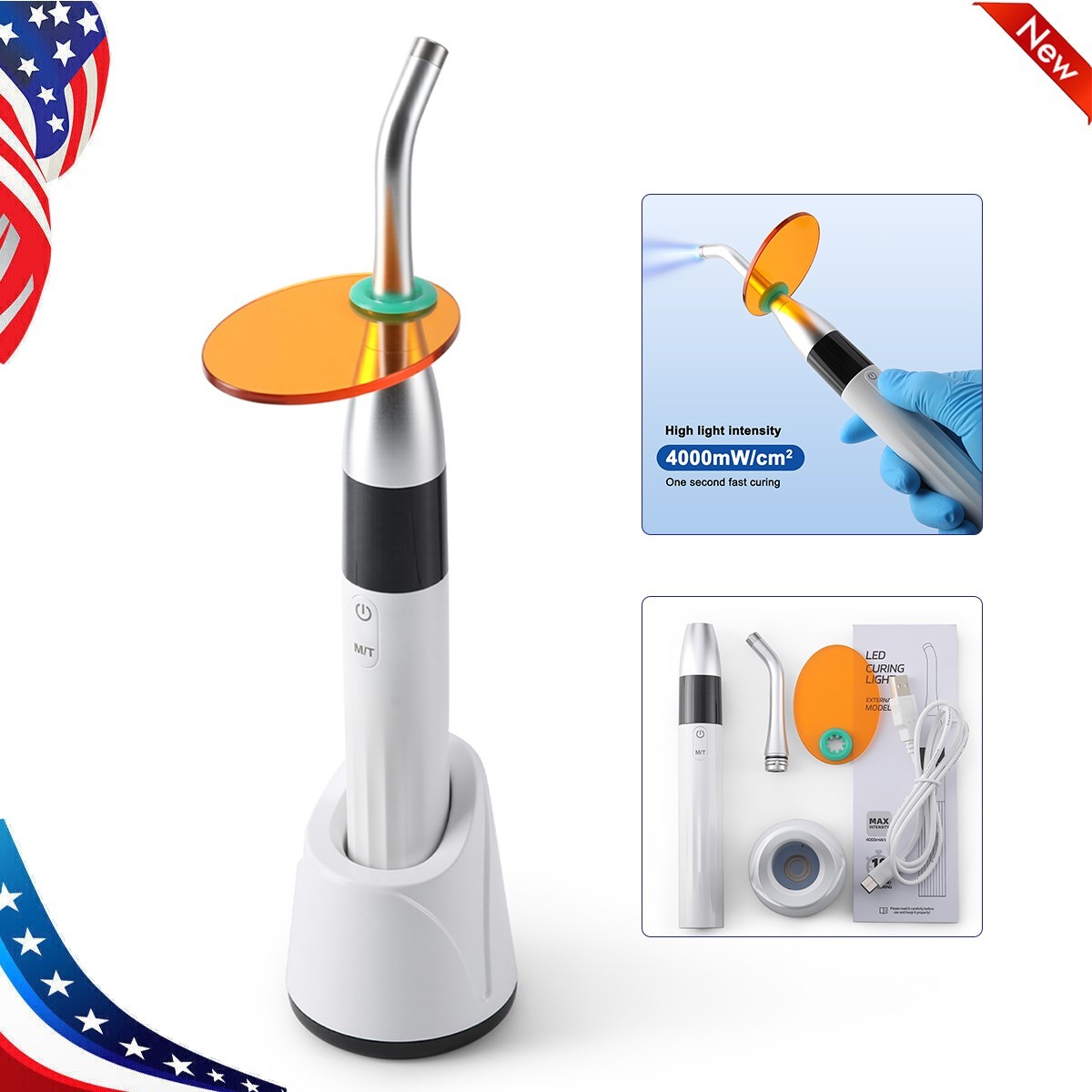 Dental Wireless Blue LED Orthodontics Curing Light Lamp 4000mw/cm² High Power