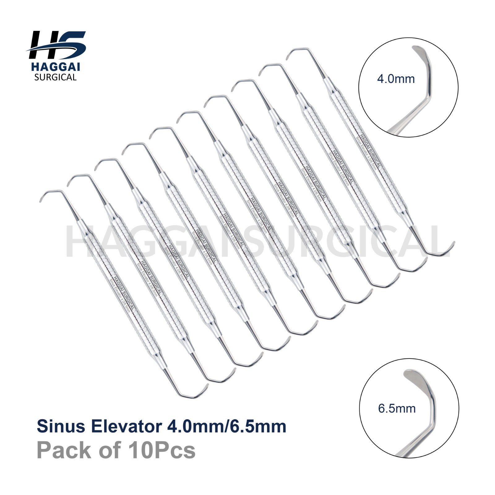 Sinus Elevator 4.0mm/6.5mm Double Ended Stainless Steel Curved Lab Training x 10