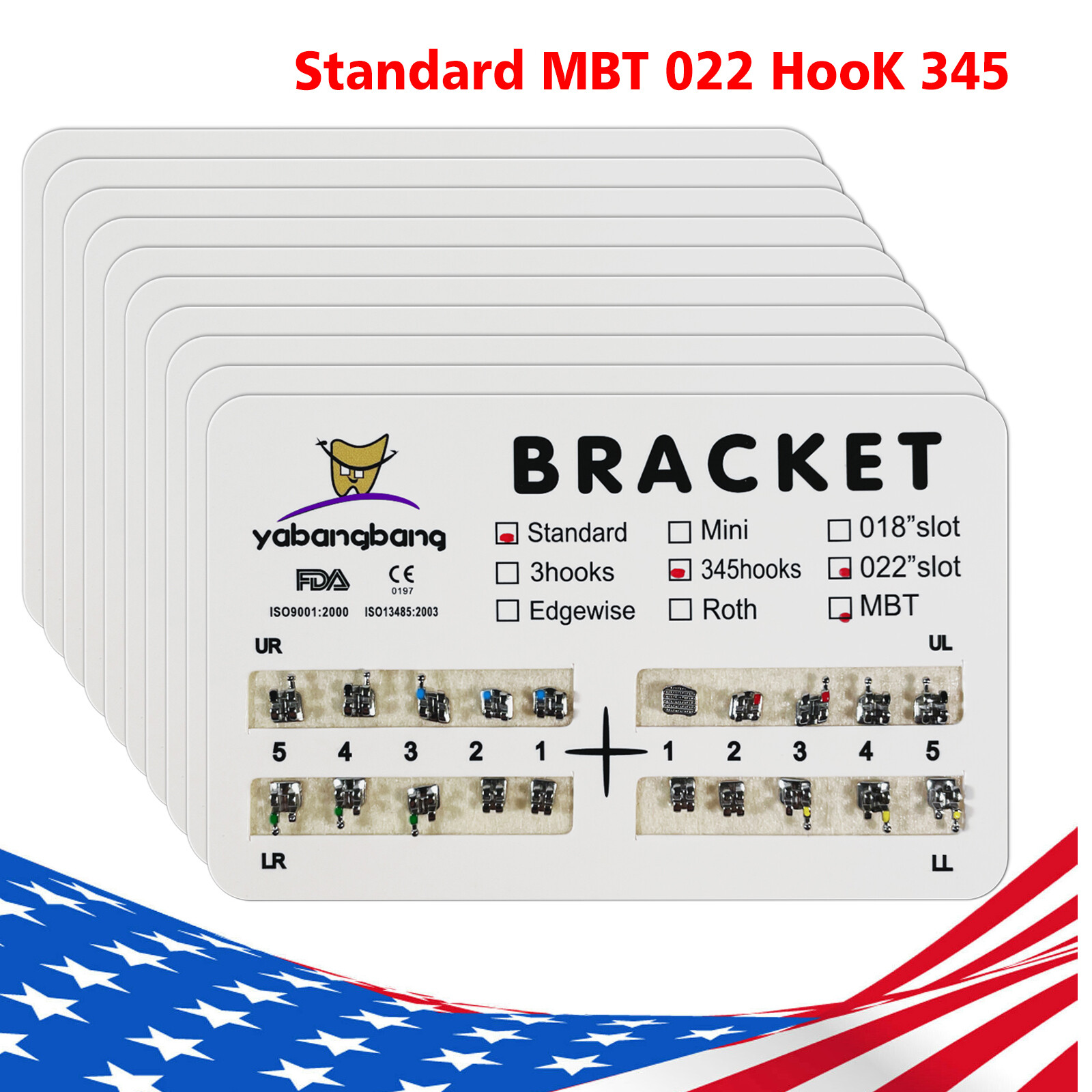 10-100Packs Ortho Metal Bracket Braces Standard Roth/MBT 022 3/345 Hooks ZX