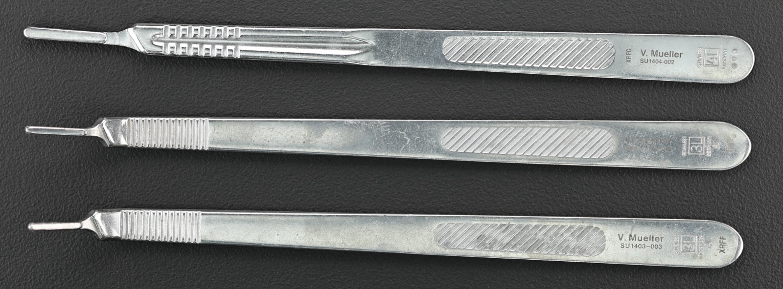 3 piece V Mueller SU1403-003 3L x2 and SU1404-002 4L x1, Knife Handles, 210 mm