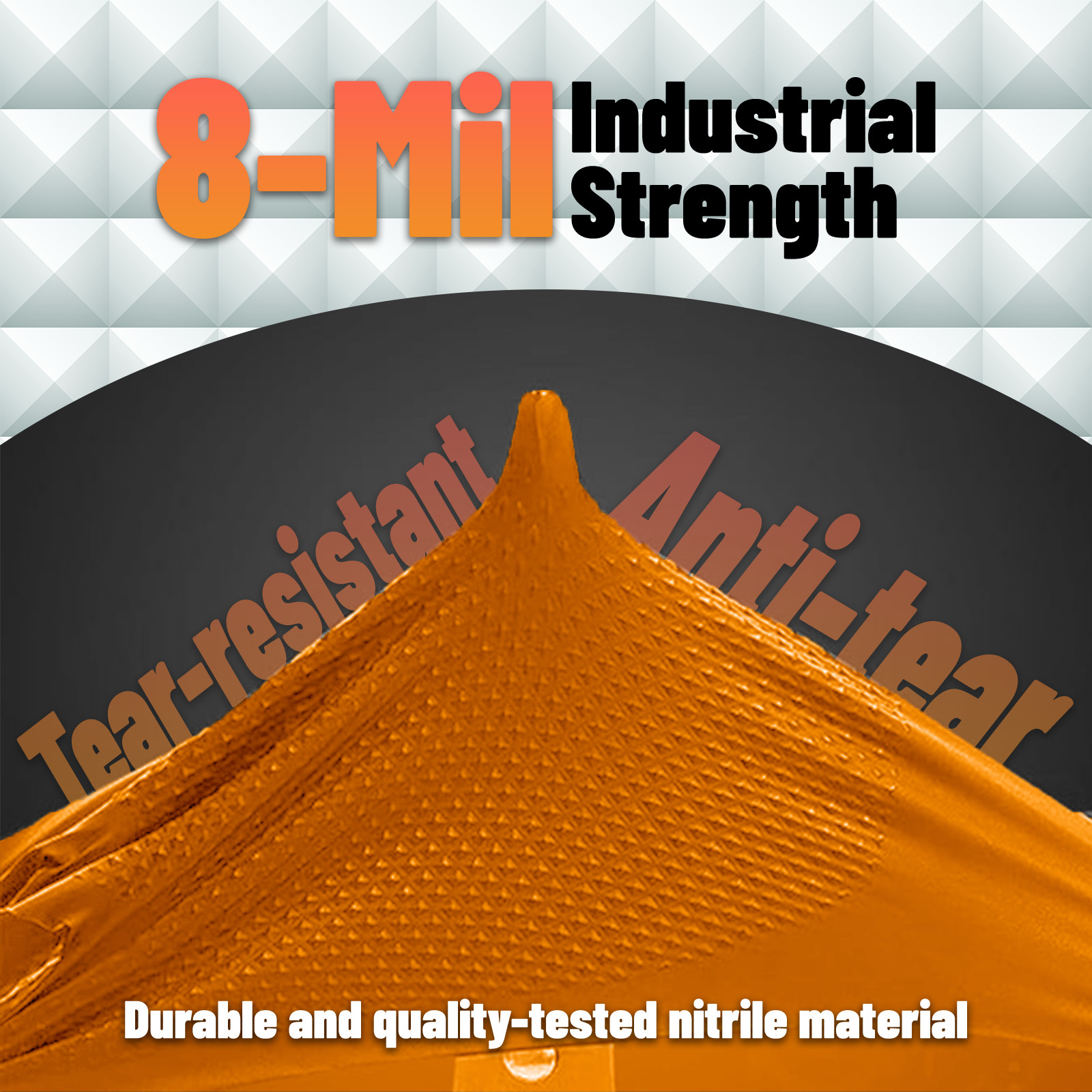 GP Craft Orange Large Nitrile Gloves Diamond 8Mil Disposable Latex Free 1000/Cas