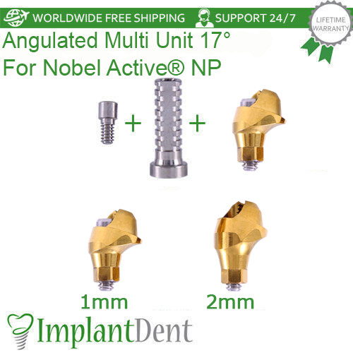 Set of Angled Multi Unit 1.6mm Prosthetic 17° Active Hex NP + Titanium Sleeve