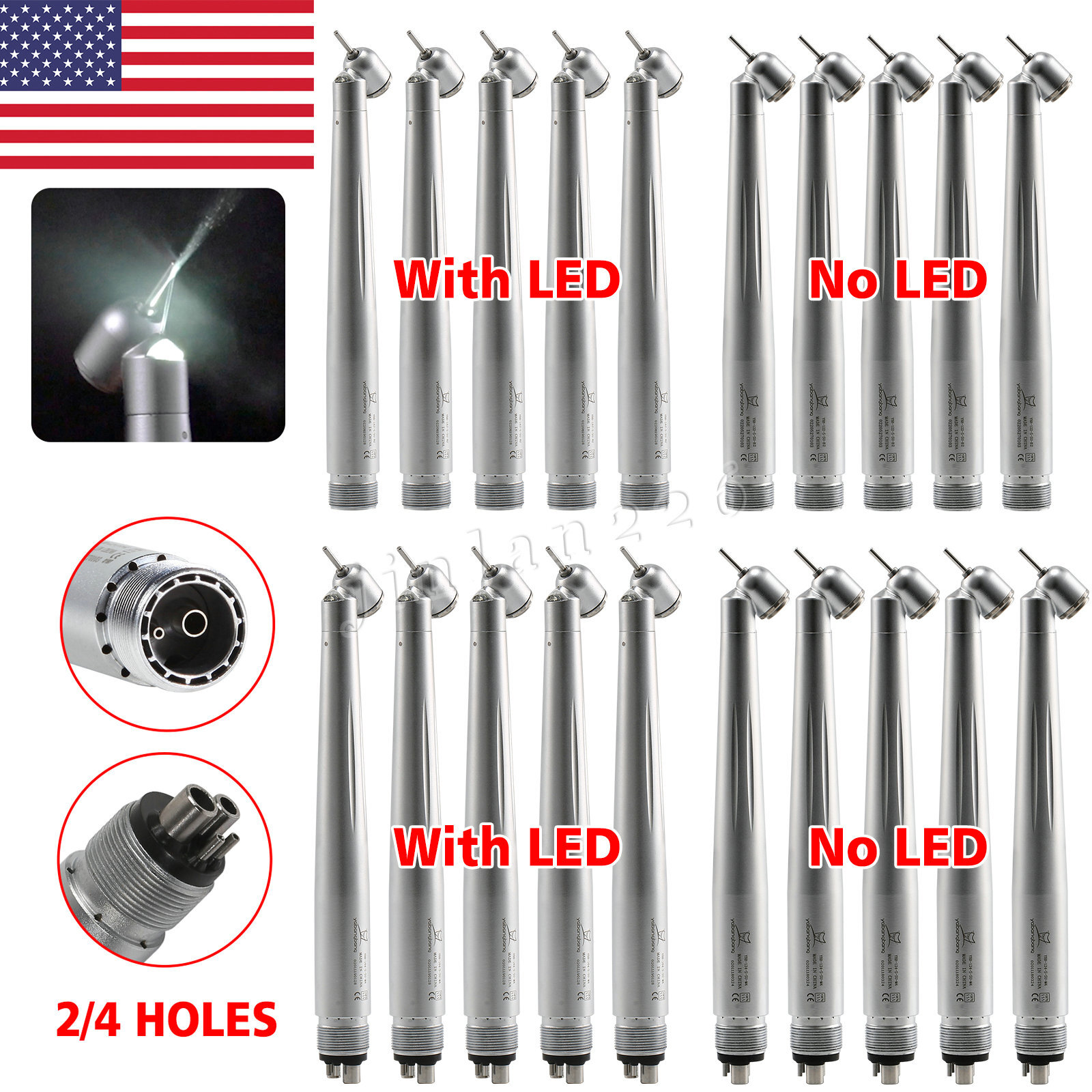 1-10 NSK Style Turbina Dental (LED) 45 Degree Surgical High Speed Handpiece Push