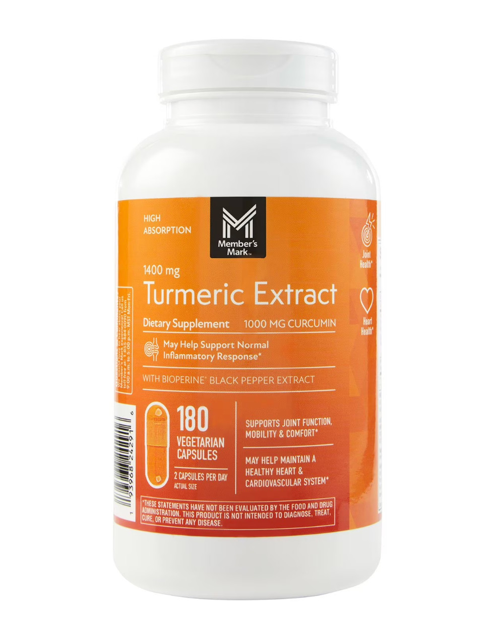 Member’s Mark Turmeric Extract Dietary Supplement Capsules, 180 Capsules