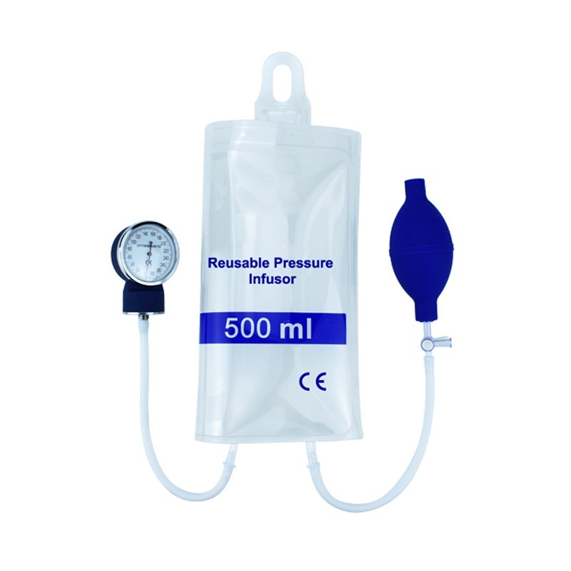 Pressure Infusion Bag Transparent TPU 2-Tubes with Aneroid Gauge 500ml (1Pc)
