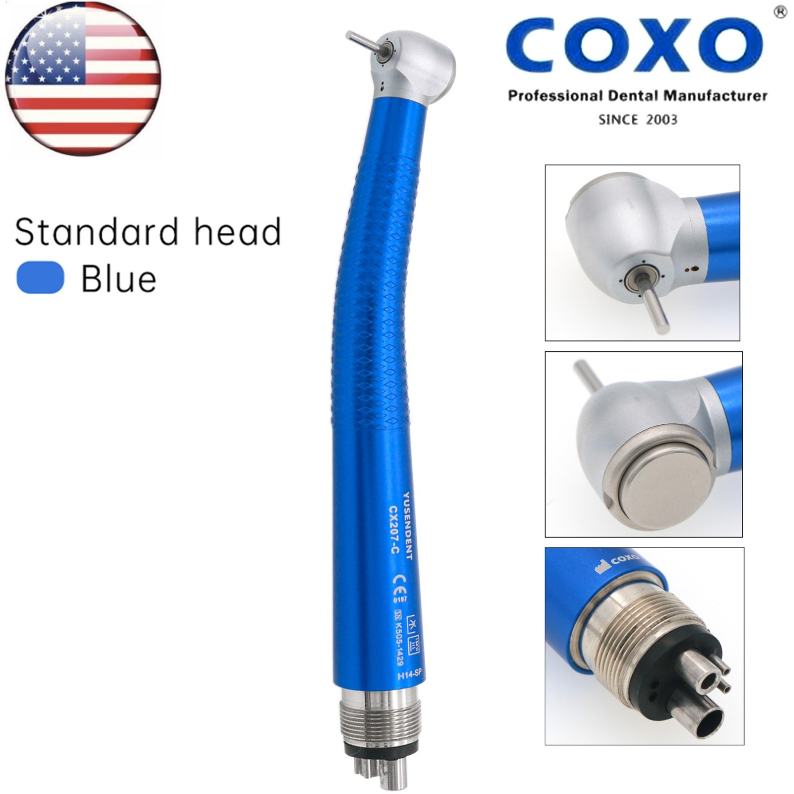 US COXO Dental High Speed Handpiece Air Turbine Anti-retraction 4 Hole Colorful