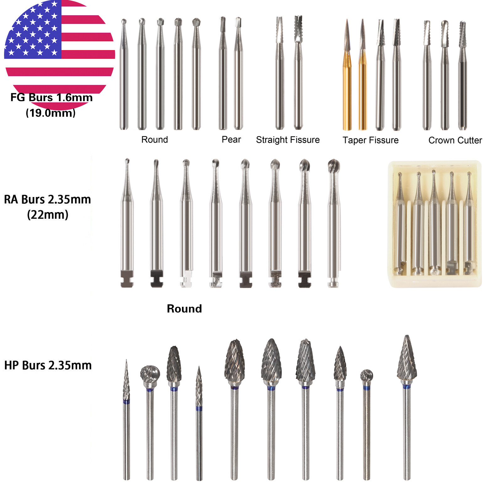 Dental Round Carbide Burs Tungsten Steel For High/ Low Speed Handpiece FG RA HP