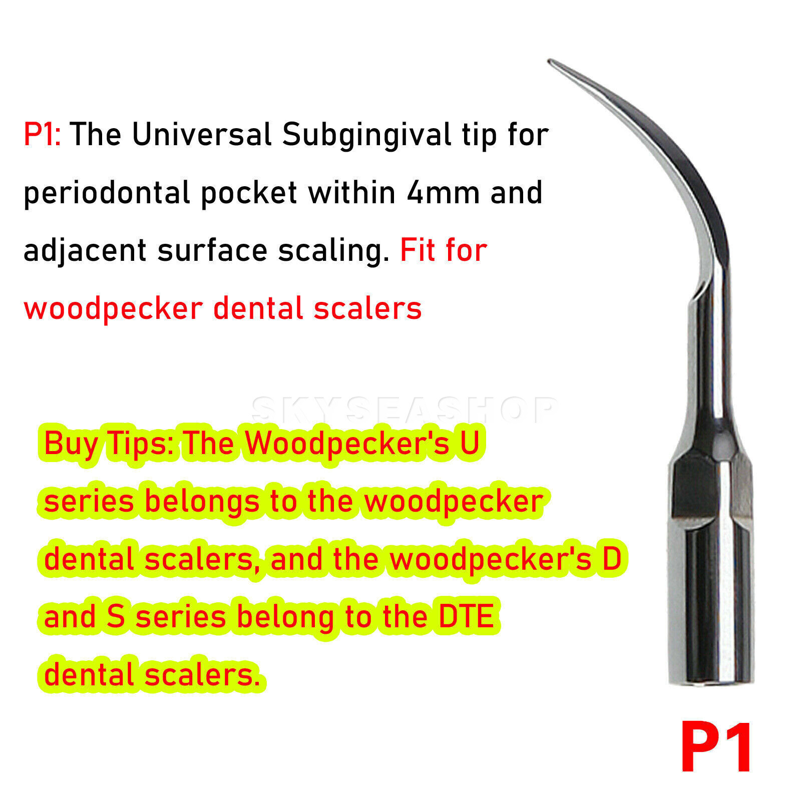 10*Dental Ultrasonic Scaler Perio Tips P1 Fit Woodpecker EMS/Cavitron Handpiece